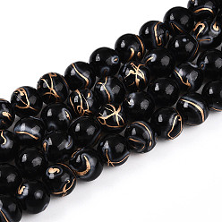 Черный Выпечки нарисованных стеклянных бусин прядей, круглые, волочильных стиле, чёрные, 10~10.5 мм, отверстие : 1.2~1.4 мм, около 82~85 шт / нитка, 30.71~32.28 дюйм (78~82 см)