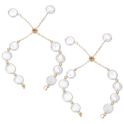 Золотой 2шт. натуральный жемчуг Кеши изготовление браслета-слайдера, с латунным кабельных цепей, плоско-круглые, золотые, 5-7/8 дюйм (15 см)