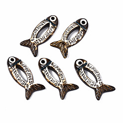 Coconut Brown Handmade Porcelain Big Pendants, Fish, Coconut Brown, 63~67x29~31x12mm, Hole: 4.5mm