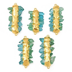 Бирюза Подвески-соединители из натуральных кварцевых кристаллов в виде бусин с гальваническим покрытием двухцветного цвета, с латунной фурнитурой , золотые, бирюзовые, 52.5~62.5x17~27.5x9~12 мм, отверстие : 1.8 мм