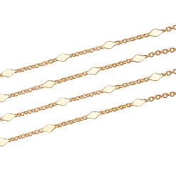 Real 18K Gold Plated Brass Link Chains, Cable Chains, with Spool, Soldered, Rhombus, Real 18K Gold Plated, 1.5x1x0.3mm, about 32.8 Feet(10m)/roll
