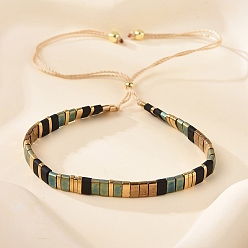 Зеленый Винтажные этнические регулируемые браслеты-слайдеры ручной работы из стеклянных бусин тила для женщин., зелёные, 11.02 дюйм (28 см)