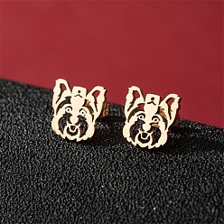 Розовое Золото Серьги шпилька нержавеющая сталь, форма собаки, розовое золото , 12x10 мм