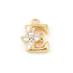 Letter E Латунные микропаве прозрачные кубические циркониевые подвески, долговечный, стойки покрытие, без кадмия и без свинца, реальный 18 k позолоченный, Письмо E, 10.5x8x3.5 мм, отверстие : 1.2 мм