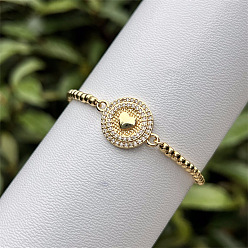 Cœur Bracelet coulissant ajustable en laiton avec micro-pavé de zircon cubique transparent et chaîne à billes, Bracelets à maillons pour femmes, réel 18 k plaqué or, cœur, 5.91 pouces (15 cm) ~9.84 pouces (25 cm)
