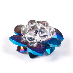 Marine Blue Glass Woven Beads, Cluster Beads, Lotus, Marine Blue, 35x19mm, Hole: 8mm