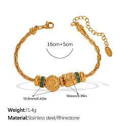 Цветок 304 Браслеты из нержавеющей стали и кубического циркония, браслеты-цепочки со скрепками для женщин, золотые, цветок, 6.30 дюйм (16 см)