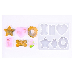 Белый Подвески из силиконовой формы, изготовление изделий из эпоксидной смолы, круглая кость неправильной формы, сердце, кость и прямоугольник, белые, 155x135 мм, отверстие : 2.5~4 мм, внутренний диаметр: 48~58x29~60 мм