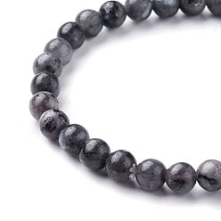 Labradorite Natural Larvikite Beads Stretch Bracelets, Round, 1-7/8 inch~2-1/8 inch(4.9~5.3cm), Beads: 6~7mm