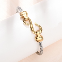 Oro & Acero Inoxidable Color Brazaletes tipo brazalete de cuerda trenzada de acero inoxidable bicolor con cierre en forma de S para mujer, acero color oro y acero, diámetro interior: 304 pulgada (2.36 cm)