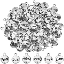 Mixed Shapes 120 шт 6 стили подвески из сплава в тибетском стиле, круглый с подвесками-словами, разнообразные, 15.5x11.5~12x1.5 мм, отверстие : 2 мм, 20 шт / стиль
