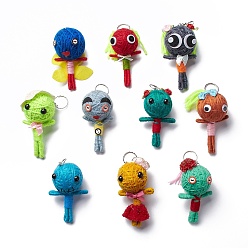 (52) Непрозрачная лаванда Брелок из шерстяной пряжи, с поролоновыми и железными кольцами для ключей, алюминиевая проволока, человек, разноцветные, 14.1~16.1 см