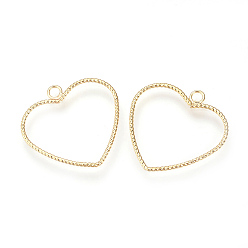 Настоящее золото 18K Латунные подвески, без никеля , реальный 18 k позолоченный, сердце, золотые, 23x23x1 мм, отверстие : 2 мм