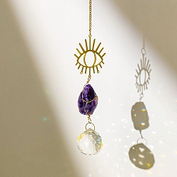 Аметист Стекло подвесные украшения, с металлической фурнитурой и натуральным аметистом, подвесные украшения для домашней спальни, 260~270x30~40 мм