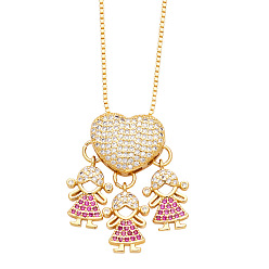 Medium Violet Red Brass Micro Pave Cubic Zirconia Pendant Necklaces, Medium Violet Red, 17.72 inch(45cm)
