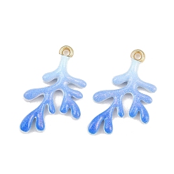 Blue Alloy Enamel Pendants, Coral Shapes Charms, Golden, Blue, 21x13.5x2mm, Hole: 1.4mm