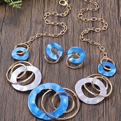 Темно-Голубой Комплекты из ожерелий с подвесками из эмалевого сплава и серег-гвоздиков для женщин, кольцо, глубокое синее небо, колье: 16.93 дюйм (43 см)