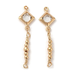 Прозрачный Подвески для стеклянных разъемов, с латунной фурнитурой , без кадмия, без никеля и без свинца, реальный 18 k позолоченный, ромб, прозрачные, 35x9x3 мм, отверстия : 1 mm и 1.6 мм