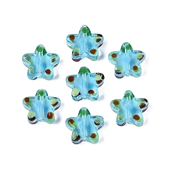 Sky Blue Handmade Lampwork Beads Strands, Star & Polka Dot, Sky Blue, 16~17.5x17~18x5.5~7.5mm, Hole: 1~1.6mm, about 30~35pcs/strand, 18.11~20.87 inch(46~53cm)