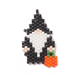 Witch Handmade Japanese Seed Loom Pattern Seed Beads, Halloween Theme Pendants, Black, Witch Pattern, 30x18x1.8mm, Hole: 1.6mm