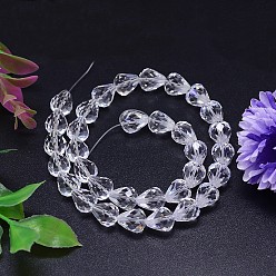 Clear Faceted Teardrop Imitation Austrian Crystal Bead Strands, Grade AAA, Clear, 10x8mm, Hole: 0.9~1mm, about 40pcs/strand, 15.7 inch