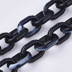 Полуночно-синий Акриловые кабельные цепи ручной работы, Стиль имитация драгоценных камней, Двухцветный цвет, граненые, овальные, темно-синий, 25.5x18x6 мм, около 39.37 дюйм (1 м) / прядь