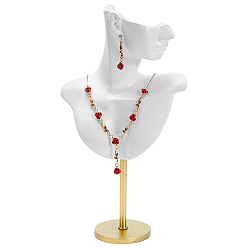 Белый Подставки для ювелирных изделий, серьги, боковая часть тела из смолы, в форме бюста, с металлическим основанием, для серег и ожерелий, золотые, белые, 7.75x17.5x32.5 см