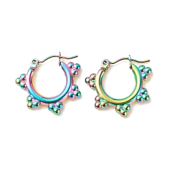 Rainbow Color Ионное покрытие (ip) 304 серьги-кольца из нержавеющей стали для женщин, Радуга цветов, 19x21 мм, штифты : 0.8 мм