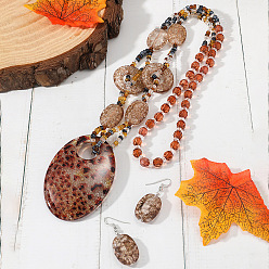 Oval Комплекты из акриловых бусин с подвесками и серег, овальные, 780 мм