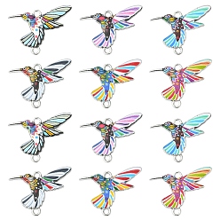 Mixed Color 12Pcs 6 Colors Printed Alloy Connector Charms, Bird Links, Platinum, Mixed Color, 17.5x24x1.8mm, Hole: 1.6mm, 2pcs/color 
