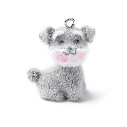 Собака Подвески из непрозрачной смолы с изображением животных, с железной платиной петлей, шнауцер, 29.5x24x15 мм, отверстие : 2 мм