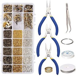Mixed Color DIY Jewelry Sets, with Iron Jump Rings, Brass Earring Hooks, Iron Head Pins and Iron Crimp Ends, Mixed Color, 21.8x11x3cm