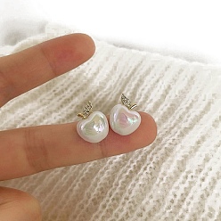 Яблоко Женские серьги из сплава со стразами, с бусинами из искусственного жемчуга и булавкой из стерлингового серебра 925, яблоко, 24x10 мм