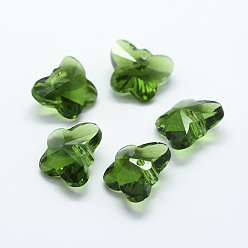 Желто-Зеленый Прозрачные стеклянные подвески, граненые, бабочки прелести, желто-зеленый, 12x15x8 мм, отверстие : 1.5 мм