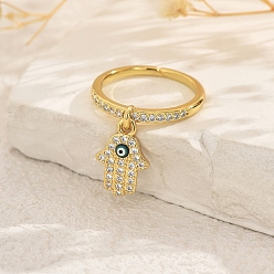 Evil Eye Латунные кольца-подвески с микропаве из кубического циркония для женщин, золотые, злые глаза, 14x10 мм, внутренний диаметр: 16мм~19мм