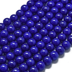 Средно-синий Натуральный Malaysia нефритовые бусы пряди, окрашенная и подогревом, круглые, светло-синий, 6~6.5 мм, отверстие : 1 мм, около 60~62 шт / нитка, 14.96 дюйм (38 см)