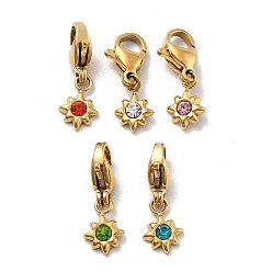 (52) Непрозрачная лаванда 304 украшение из нержавеющей стали со стразами, с карабин-лобстерами , ионное покрытие (ip), реальный 14 k позолоченный, звезда, разноцветные, 16 мм