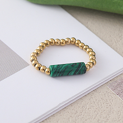 Малахит Регулируемые кольца из натурального малахита с бусинами из нержавеющей стали, золотые, внутренний диаметр: регулируемый
