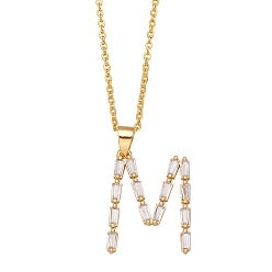 Letter M Unisex Brass Micro Pave Clear Cubic Zirconia Pendant Necklaces with Cable Chain, Letter, Letter M, 17.72 inch(45cm)