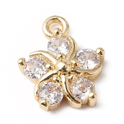 Настоящее золото 18K Экологически чистые реечные подвески из латуни с микропаве из кубического циркония, долговечный, без свинца и без кадмия, цветок, реальный 18 k позолоченный, 11x9x3.5 мм, отверстие : 1.2 мм