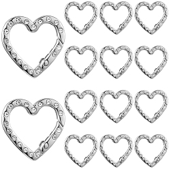Платина 20 шт. пружинные затворные кольца из цинкового сплава со стразами, сердце, платина, 25x25.5x4.5 мм