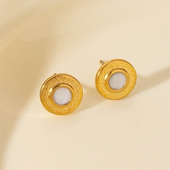 Золотой 304 плоские круглые серьги-гвоздики из нержавеющей стали, с эмалью, украшения для женщин, золотые, 10 мм