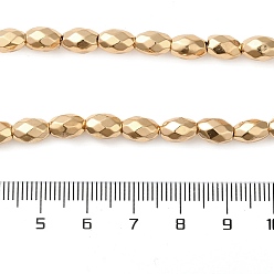 Light Gold Plated Electroplated Strong Magnetic Synthetic Hematite Beads Strands, Long-Lasting Plated, Faceted Oval, Light Gold Plated, 7~8x5~5.5mm, Hole: 1.4mm, about 50pcs/strand, 15.35''(39cm)