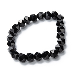 Black Glass Beads Stretch Bracelets, Faceted, Polygon, Black, Beads: 9~9.5x9~9.5mm, Inner Diameter: 2-1/8 inch(5.4cm)