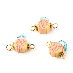 Light Salmon Handmade Polymer Clay Links Connectors, with Golden Brass Findings, Pineapple, Light Salmon, 11~13x18.5~19x5mm, Hole: 2~2.5mm