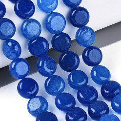 Средно-синий Окрашенные природные белый нефрит бисер пряди, плоско-круглые, светло-синий, 9.5~10.5x5.5~6 мм, отверстие : 0.8~1 мм, около 38~40 шт / нитка, 15.16~15.55'' (38.5~39.5 см)