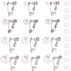 Нержавеющая Сталь Цвет 24 шт. 4 стили 316 клипсы-конвертеры из хирургической нержавеющей стали, для не проколотых ушей, с абс-бусинами и удобными силиконовыми подушечками, цвет нержавеющей стали, 19~24x6~12x19.5~26 мм, отверстие : 1~1.2 мм, 6 шт / стиль