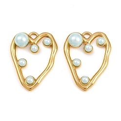 Аквамарин 304 подвески из нержавеющей стали, сердце, с abs имитационными жемчужными бусинами , вакуумное покрытие pvd, реальный 18 k позолоченный, аквамарин, 25.5x19.5x7.5 мм, отверстие : 1.8 мм