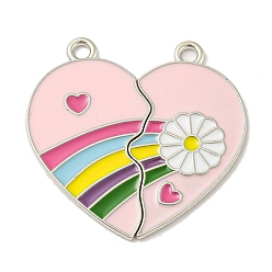 Цветок Эмали сплава сплит подвески, без кадмия и без свинца, платина, сердце, цветок, 33x34x1.2 мм, отверстие : 2.2 мм