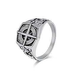 Античное Серебро 316l хирургические кольца из нержавеющей стали для мужчин, компас, античное серебро, размер США 7 (17.3 мм)